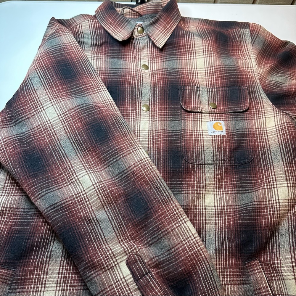 Carhartt Regular Fit Heavyweight Flannel Sherpa Lined Shirt Jacket Large L Plaid